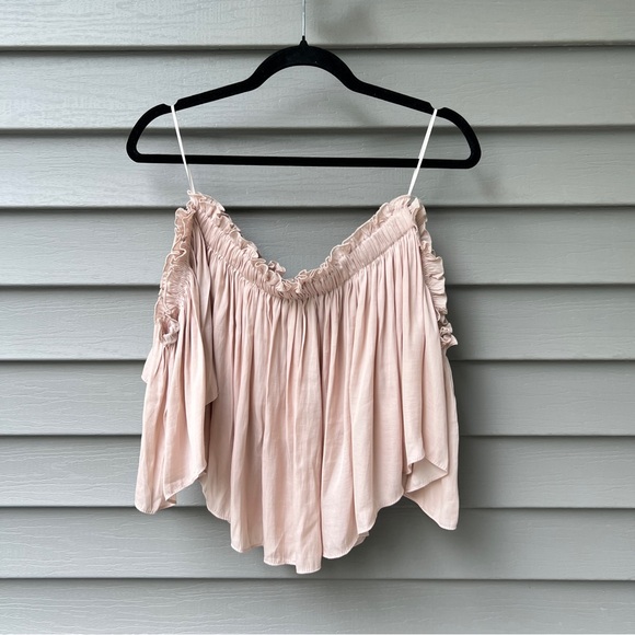 Skylar + Madison Crop Top Boho Off The Shoulder Flowy Dusty Pink Women's Size S - Picture 1 of 12
